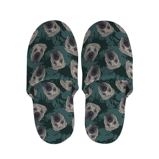 Shar Pei Face Pattern Print Slippers
