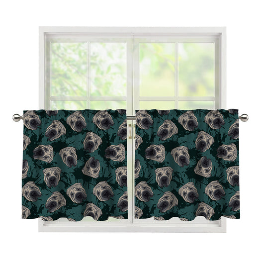 Shar Pei Face Pattern Print Tier Curtains