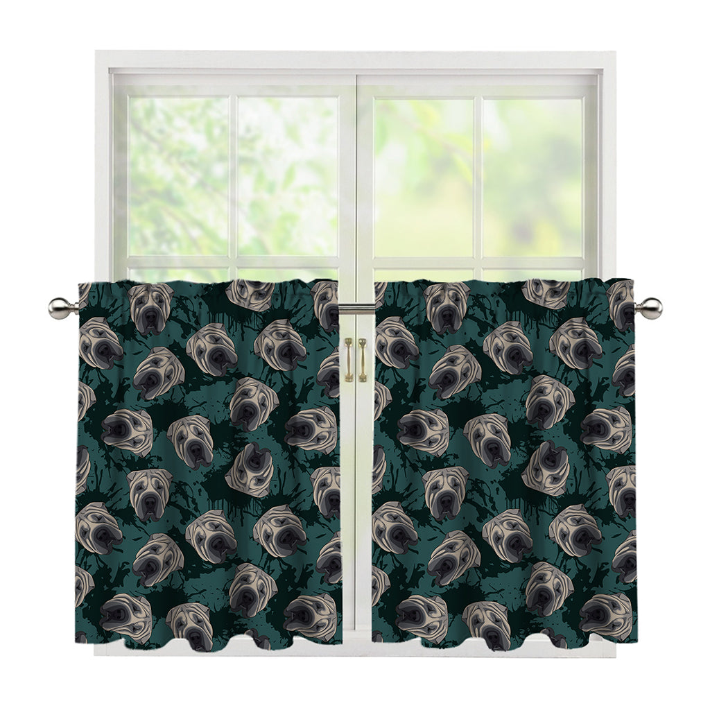 Shar Pei Face Pattern Print Tier Curtains