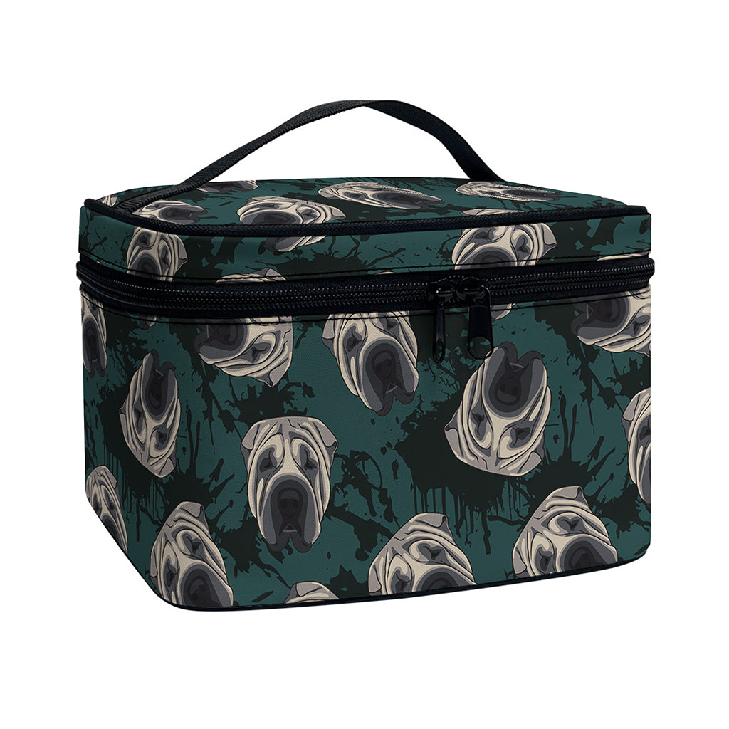 Shar Pei Face Pattern Print Travel Makeup Bag