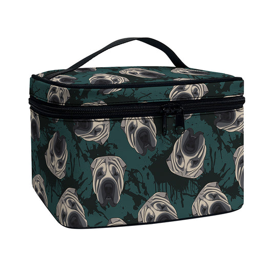 Shar Pei Face Pattern Print Travel Makeup Bag