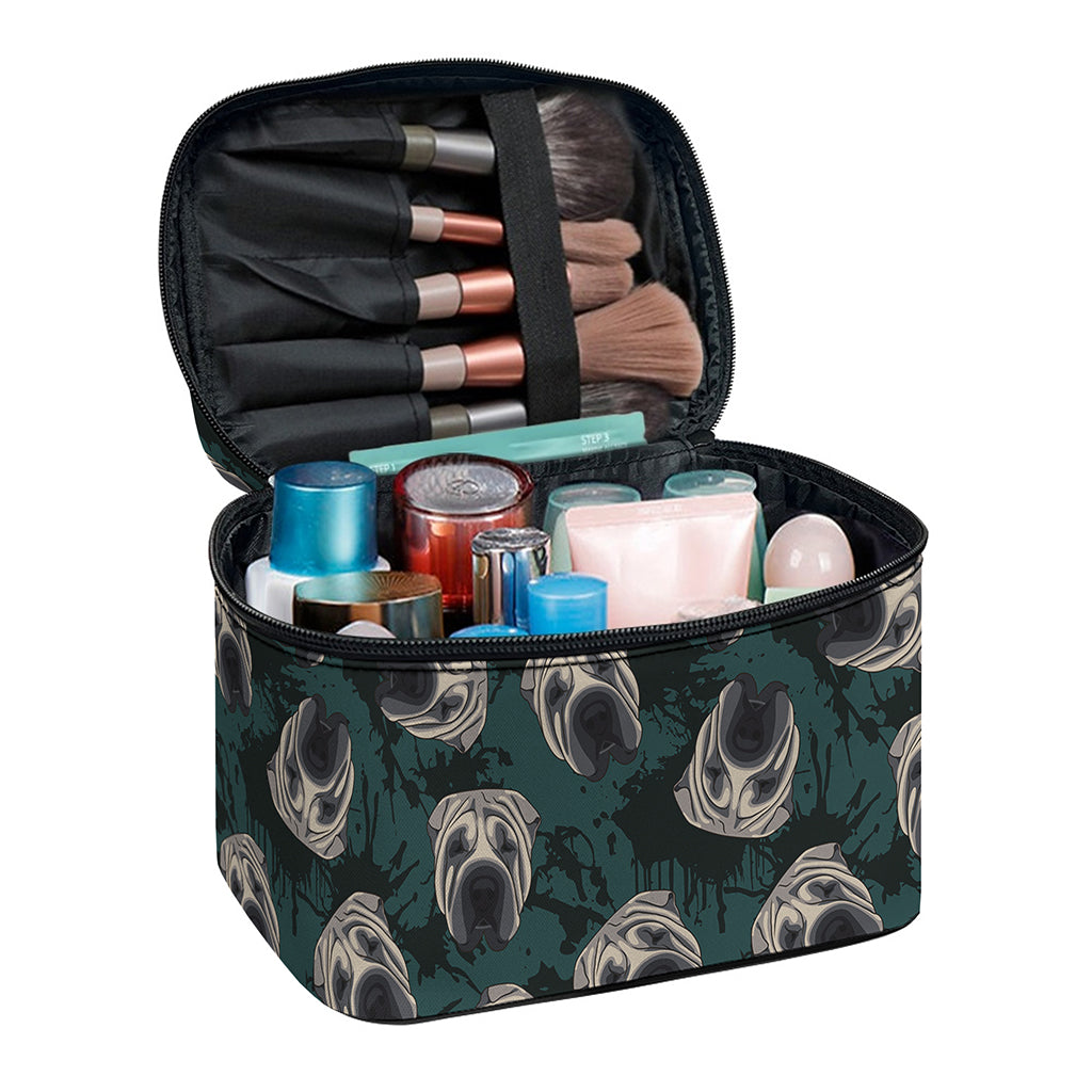 Shar Pei Face Pattern Print Travel Makeup Bag