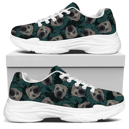 Shar Pei Face Pattern Print White Chunky Shoes