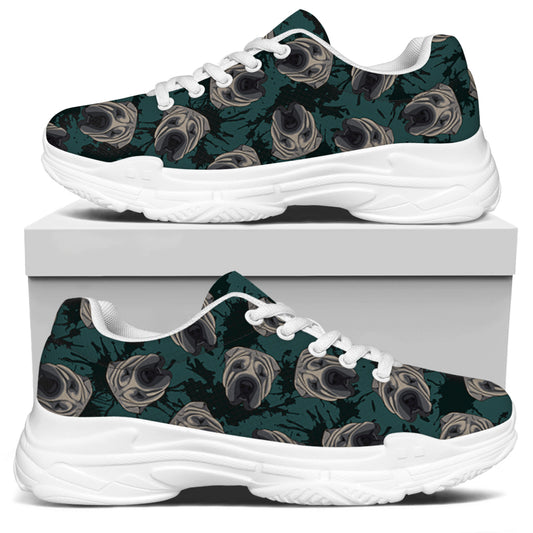 Shar Pei Face Pattern Print White Chunky Shoes