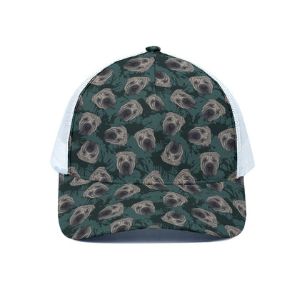 Shar Pei Face Pattern Print White Mesh Trucker Cap