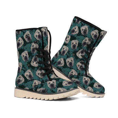 Shar Pei Face Pattern Print Winter Boots