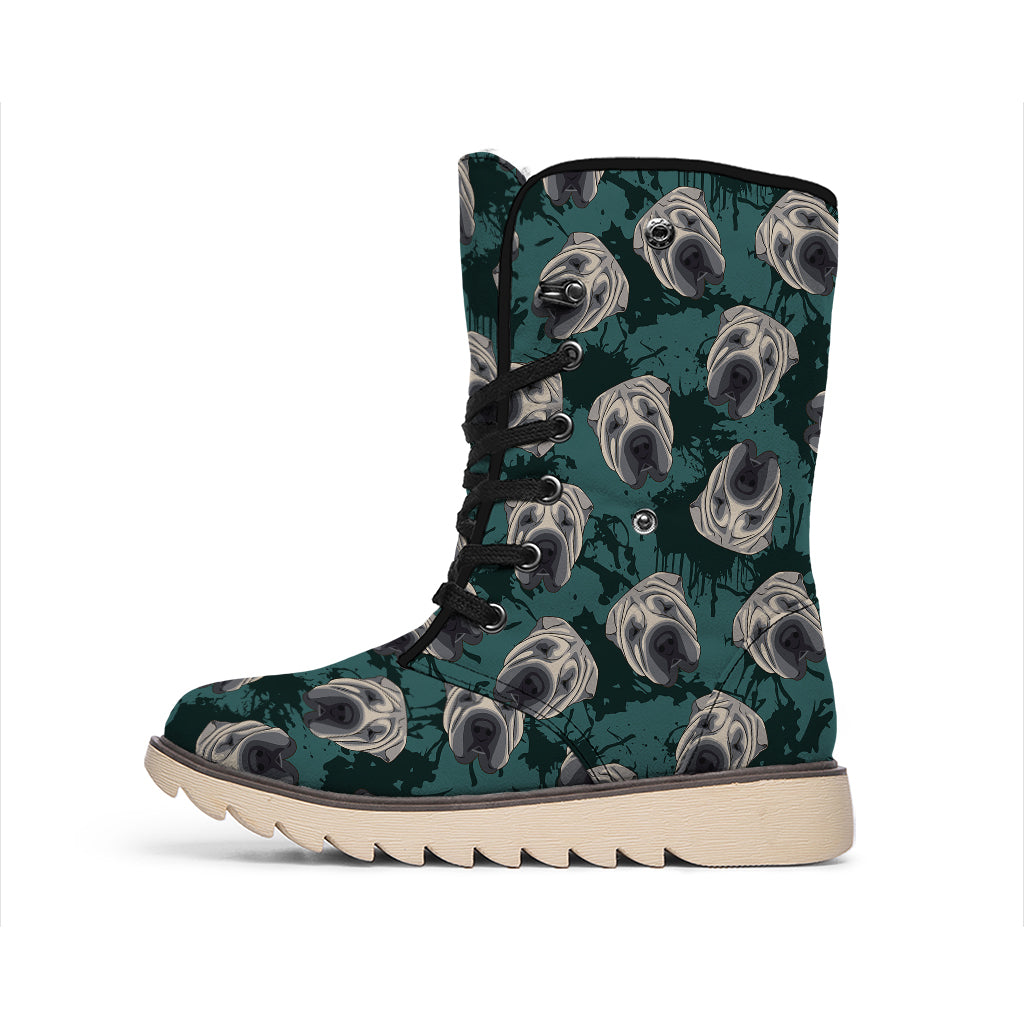 Shar Pei Face Pattern Print Winter Boots