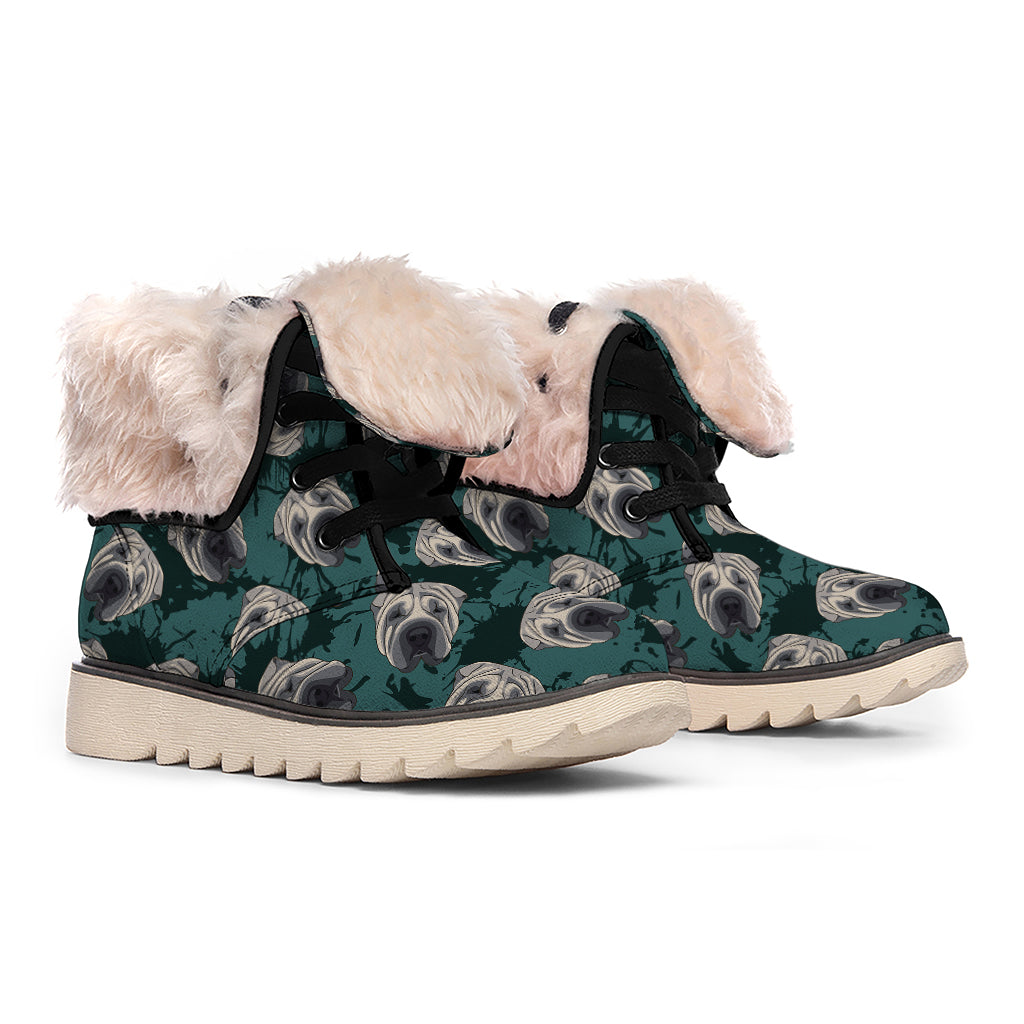 Shar Pei Face Pattern Print Winter Boots