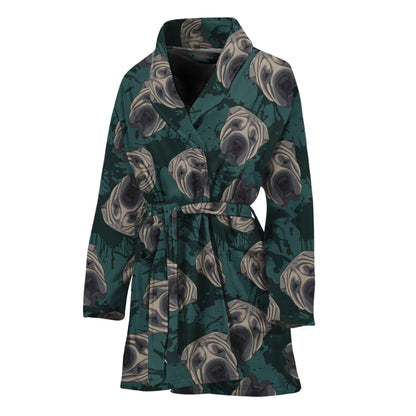 Shar Pei Face Pattern Print Women's Bathrobe