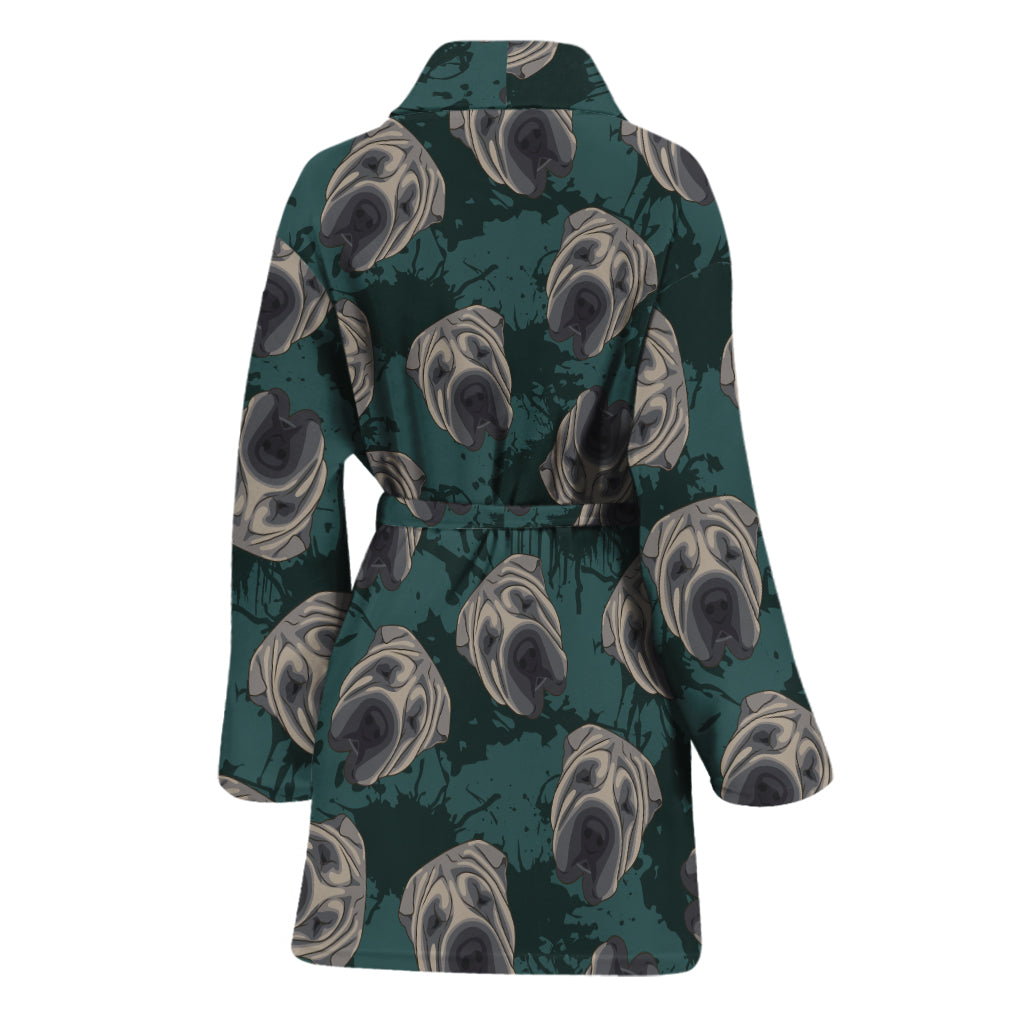 Shar Pei Face Pattern Print Women's Bathrobe