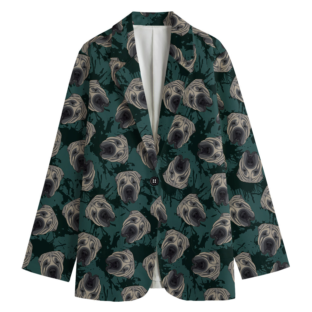 Shar Pei Face Pattern Print Women's Blazer