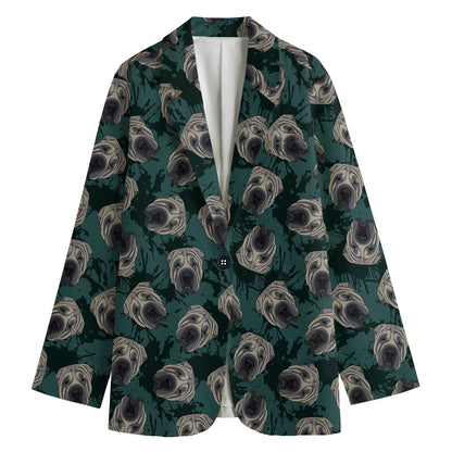 Shar Pei Face Pattern Print Women's Blazer
