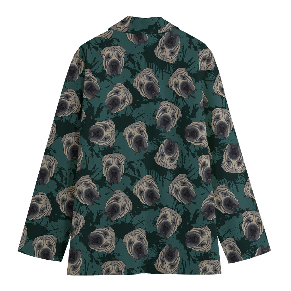 Shar Pei Face Pattern Print Women's Blazer
