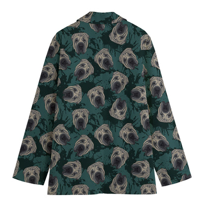 Shar Pei Face Pattern Print Women's Blazer
