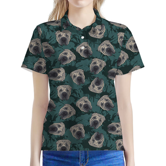 Shar Pei Face Pattern Print Women's Polo Shirt