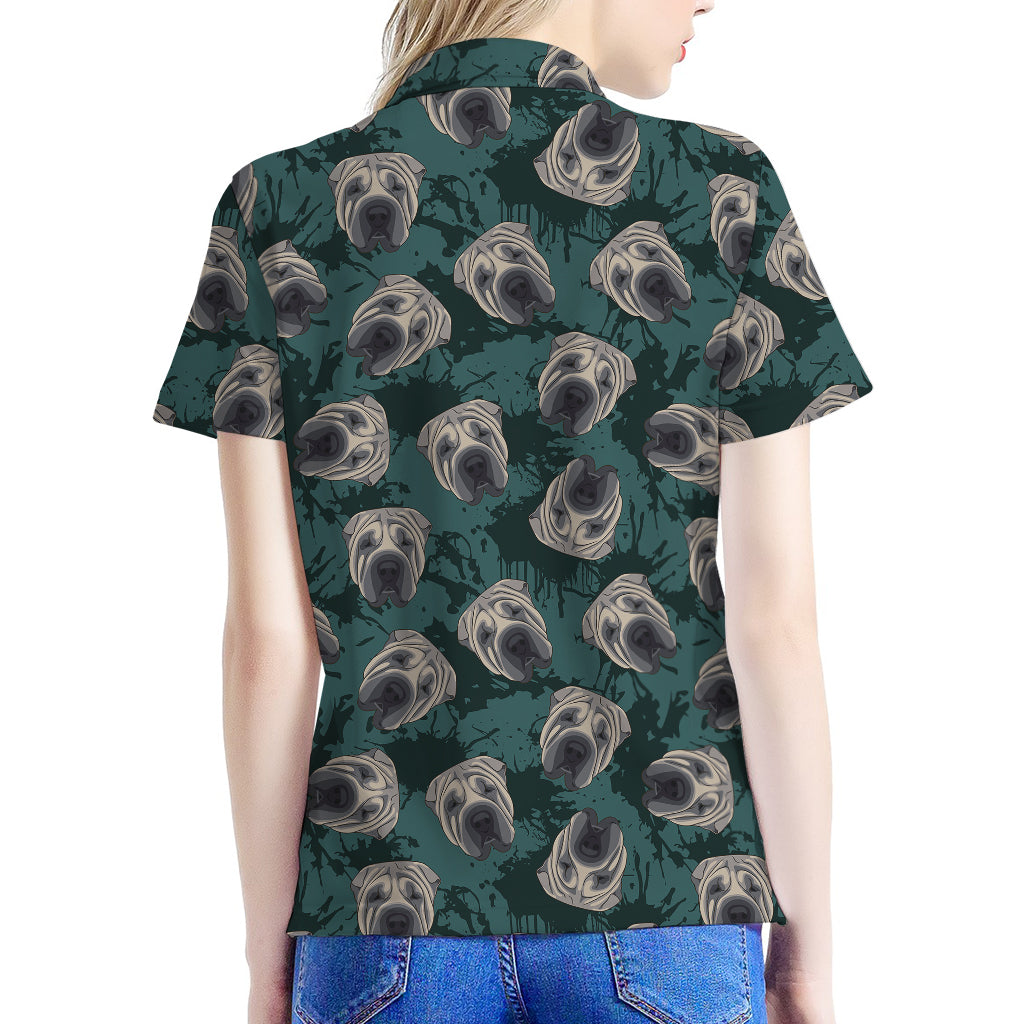 Shar Pei Face Pattern Print Women's Polo Shirt
