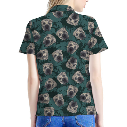Shar Pei Face Pattern Print Women's Polo Shirt