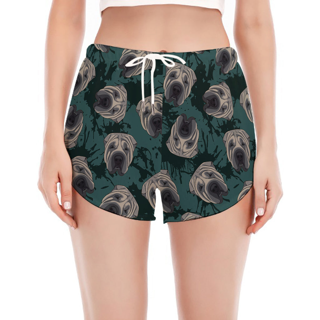 Shar Pei Face Pattern Print Women's Split Running Shorts