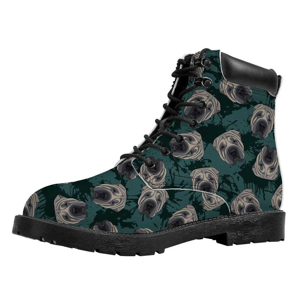 Shar Pei Face Pattern Print Work Boots