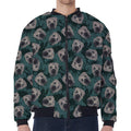 Shar Pei Face Pattern Print Zip Sleeve Bomber Jacket