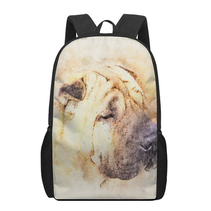 Shar Pei Portrait Print 17 Inch Backpack