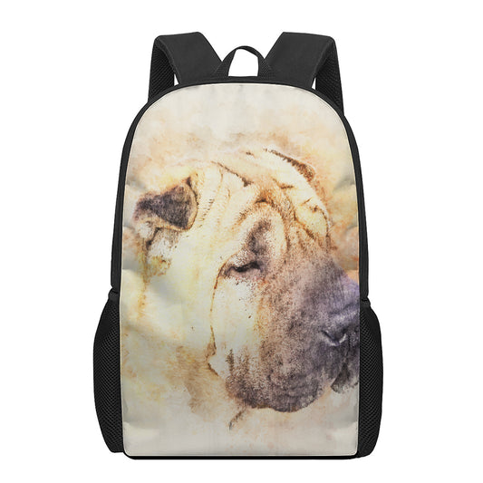 Shar Pei Portrait Print 17 Inch Backpack
