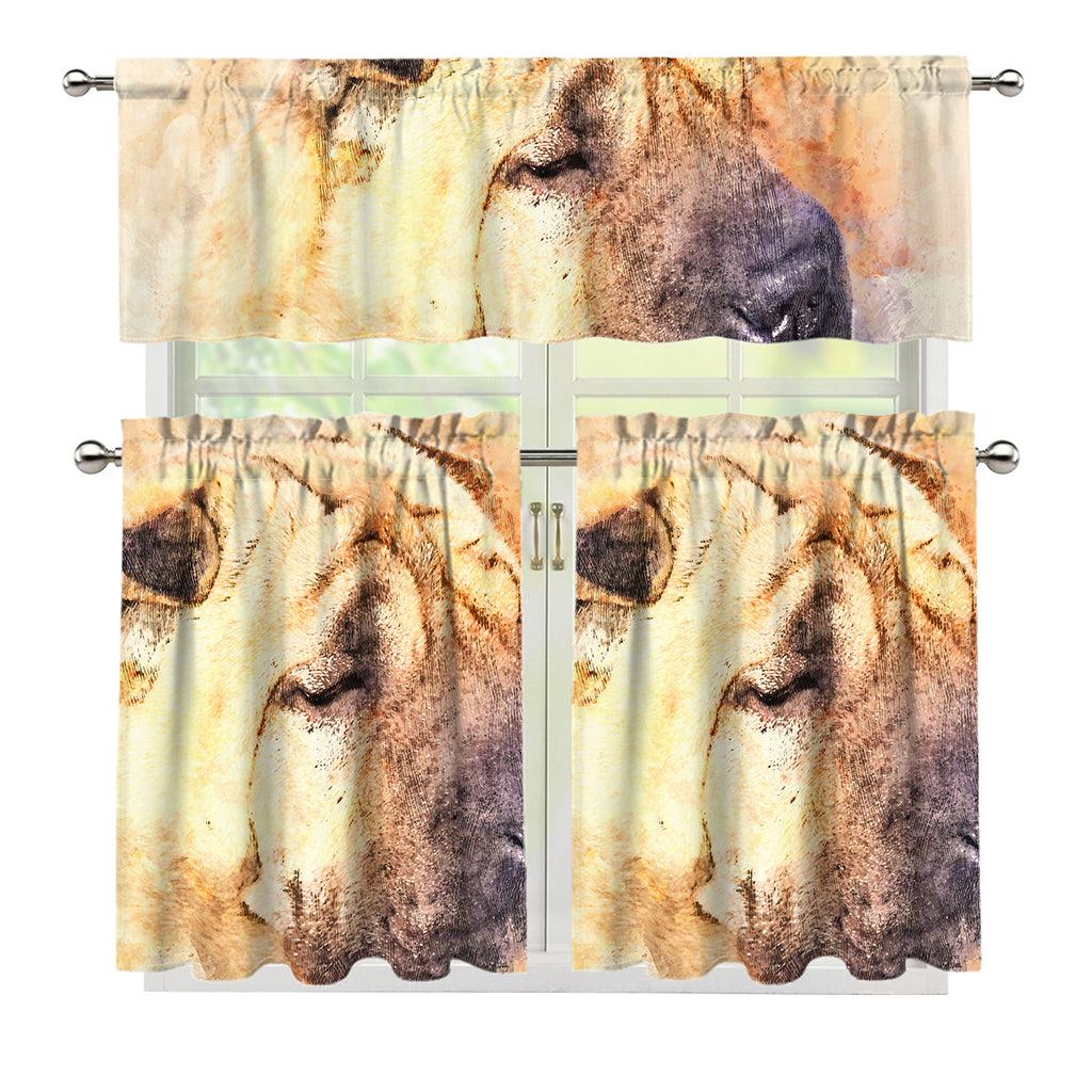 Shar Pei Portrait Print 3 Piece Kitchen Curtains