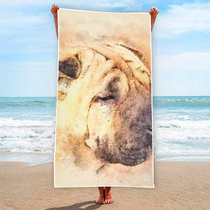 Shar Pei Portrait Print Beach Towel