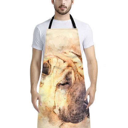 Shar Pei Portrait Print Bib Apron With Pocket