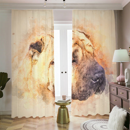 Shar Pei Portrait Print Blackout Pencil Pleat Curtains