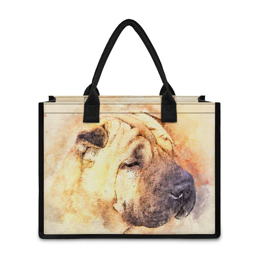 Shar Pei Portrait Print Canvas Tote Bag