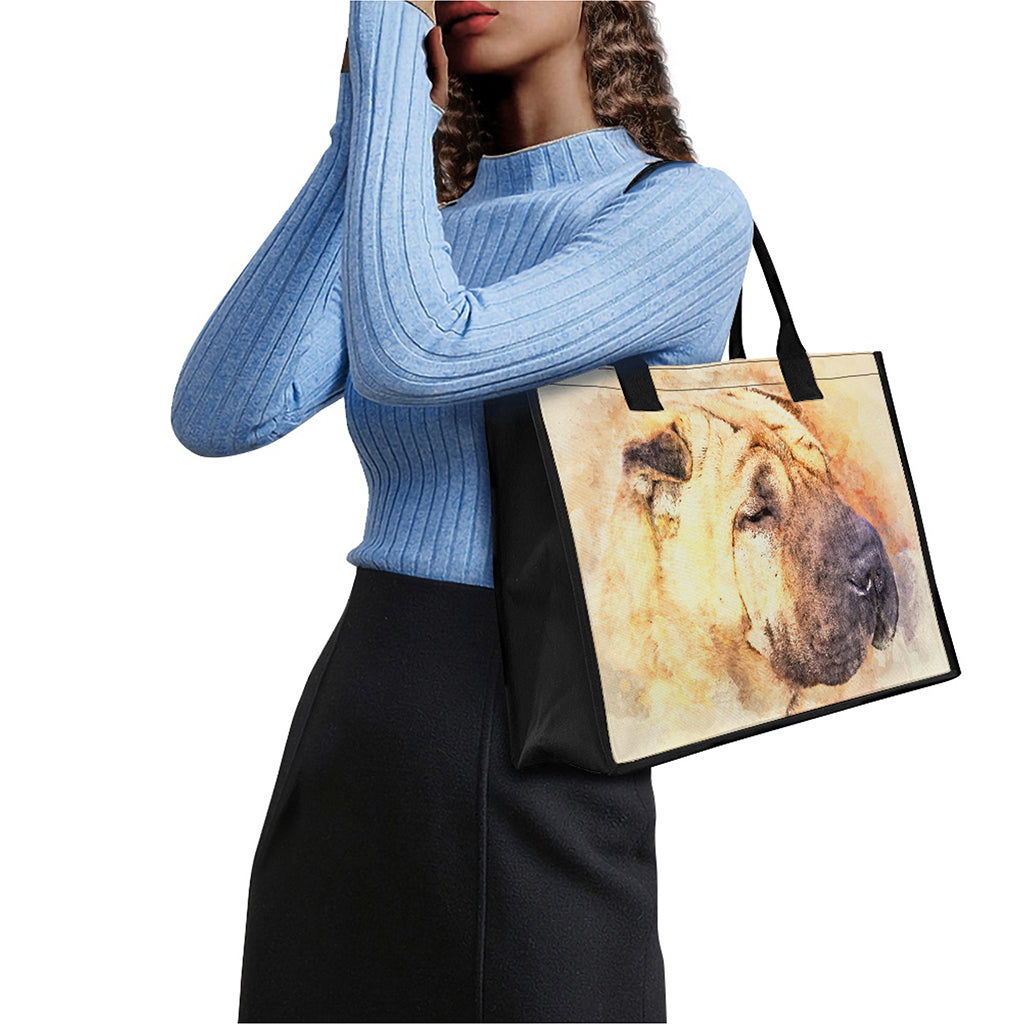 Shar Pei Portrait Print Canvas Tote Bag