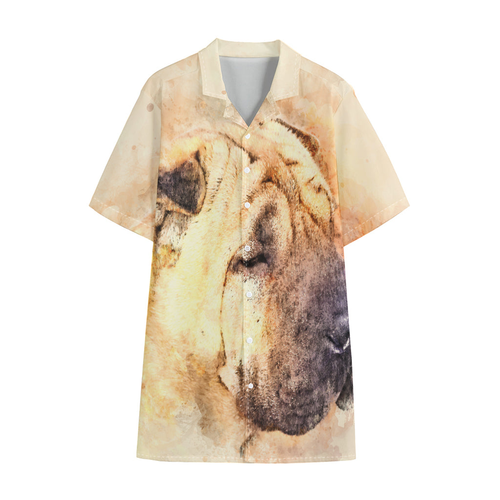 Shar Pei Portrait Print Cotton Hawaiian Shirt