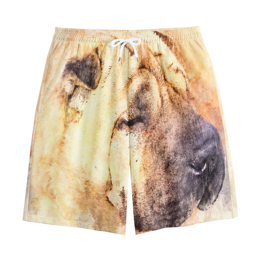 Shar Pei Portrait Print Cotton Shorts