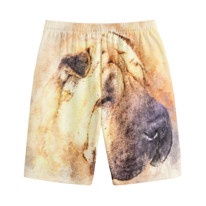 Shar Pei Portrait Print Cotton Shorts