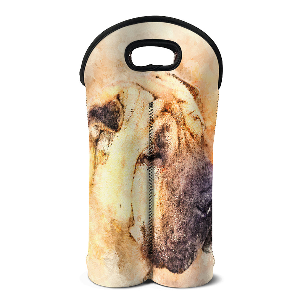 Shar Pei Portrait Print Double Neoprene Wine Tote