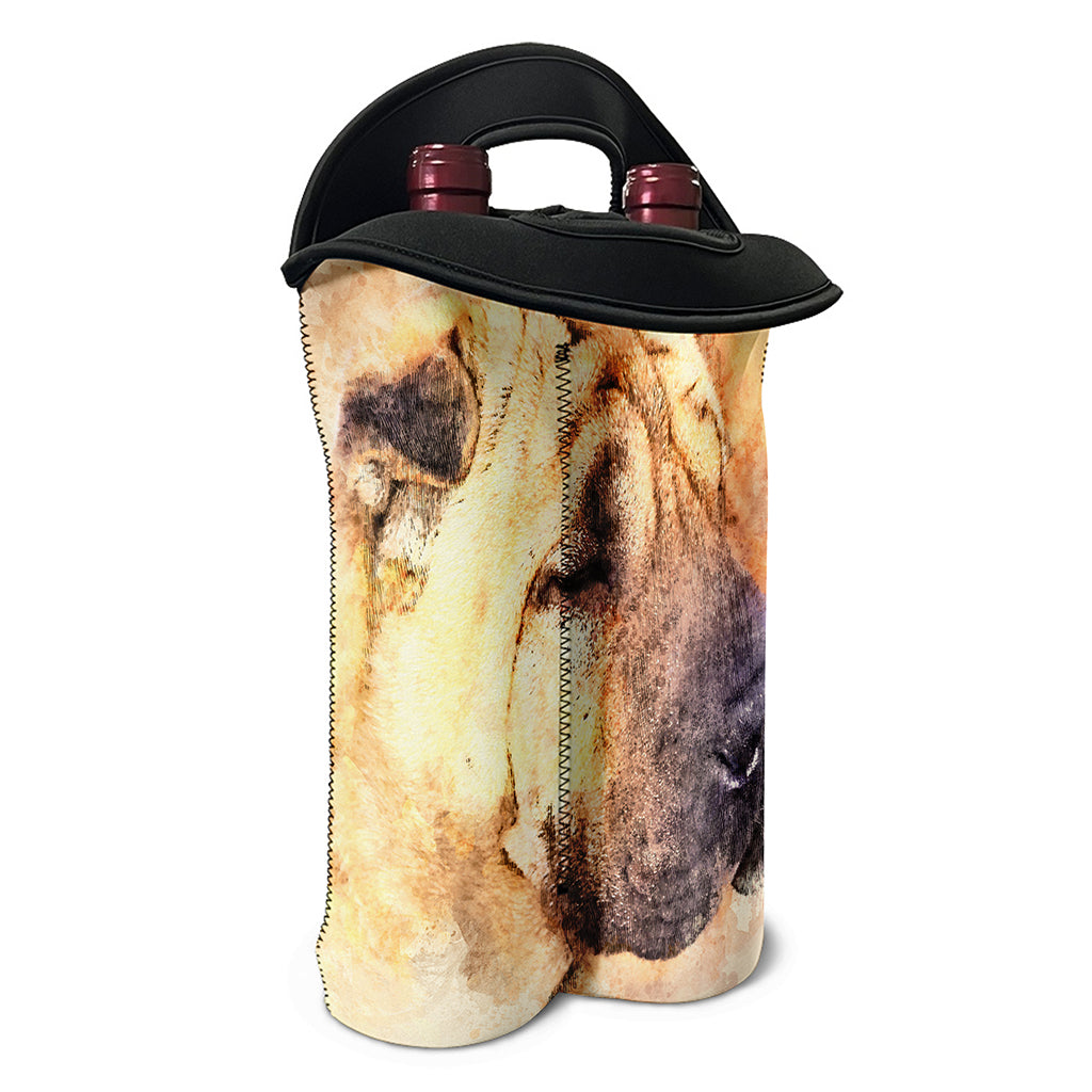 Shar Pei Portrait Print Double Neoprene Wine Tote