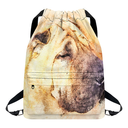 Shar Pei Portrait Print Drawstring Backpack