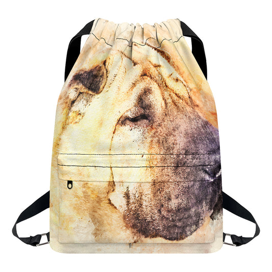 Shar Pei Portrait Print Drawstring Backpack