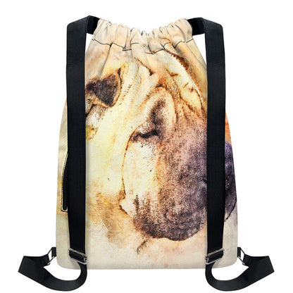 Shar Pei Portrait Print Drawstring Backpack