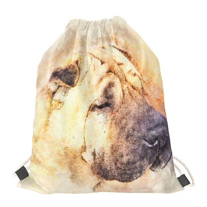Shar Pei Portrait Print Drawstring Bag