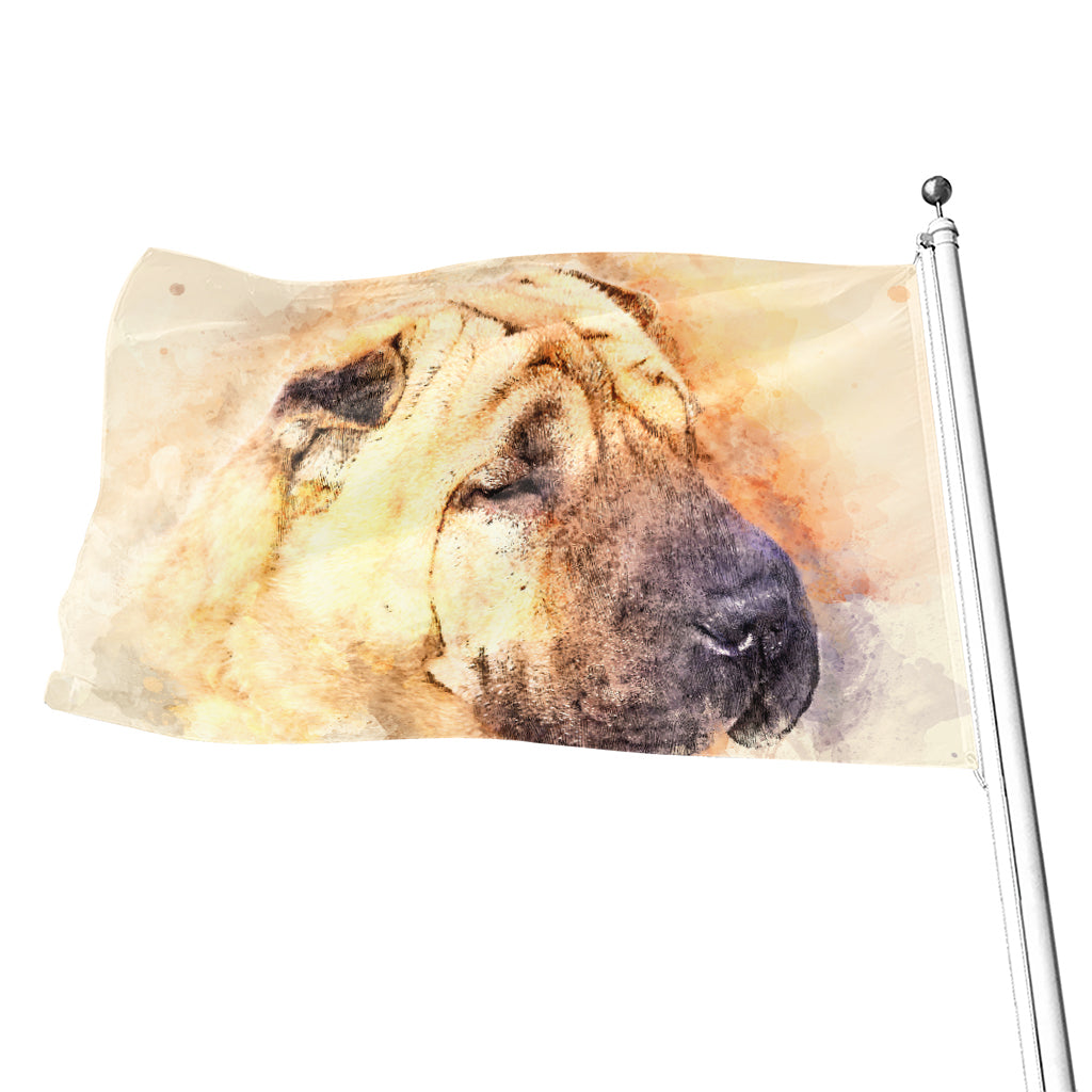 Shar Pei Portrait Print Flag