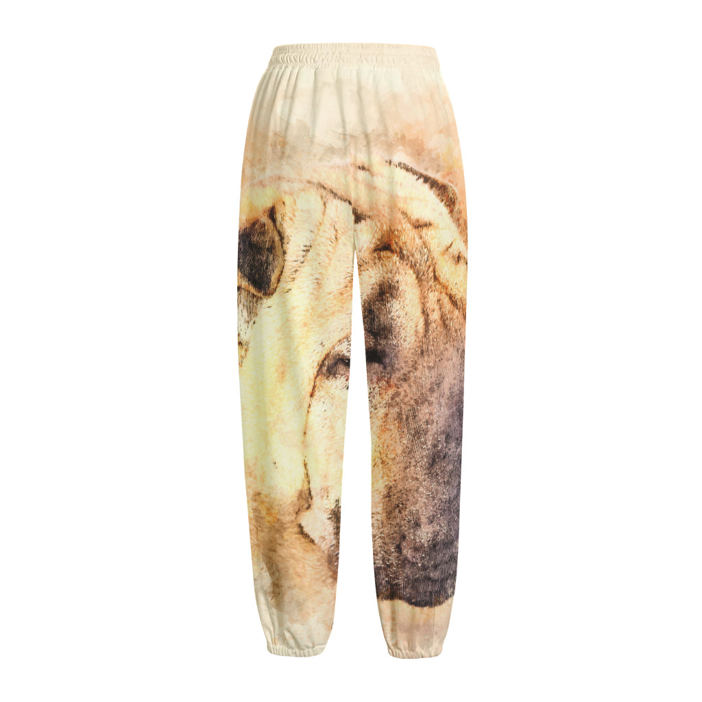 Shar Pei Portrait Print Fleece Lined Knit Pants