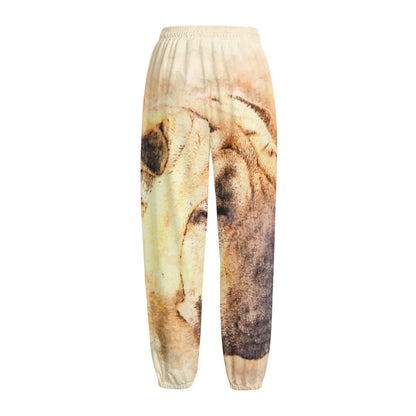 Shar Pei Portrait Print Fleece Lined Knit Pants
