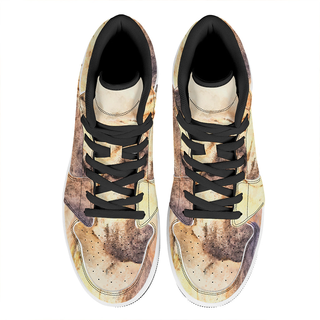 Shar Pei Portrait Print High Top Leather Sneakers