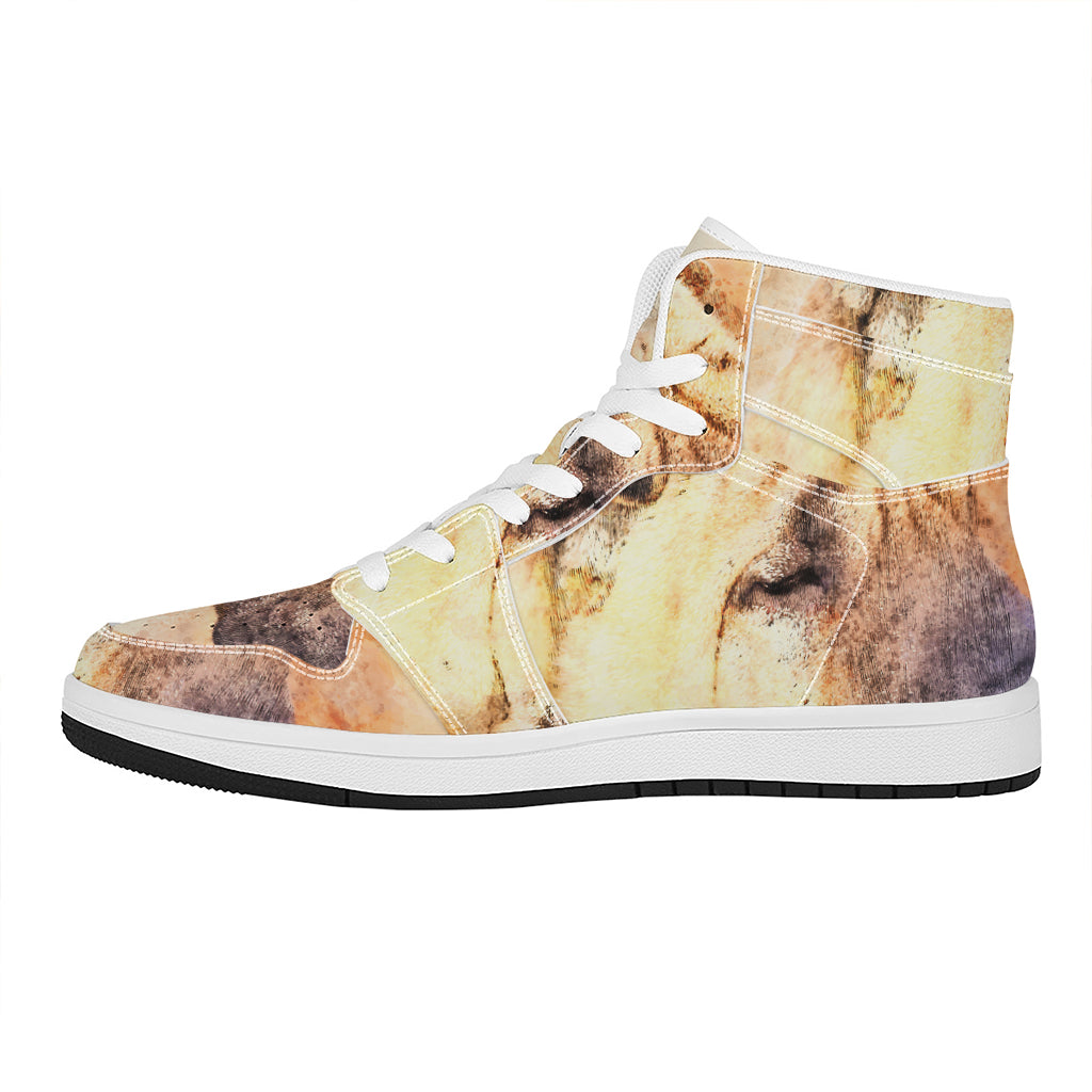 Shar Pei Portrait Print High Top Leather Sneakers