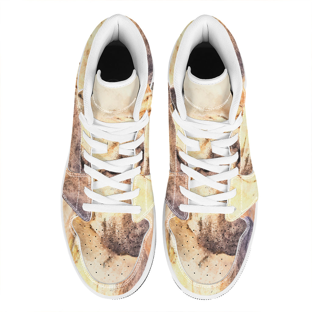 Shar Pei Portrait Print High Top Leather Sneakers
