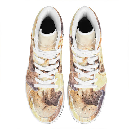 Shar Pei Portrait Print High Top Leather Sneakers