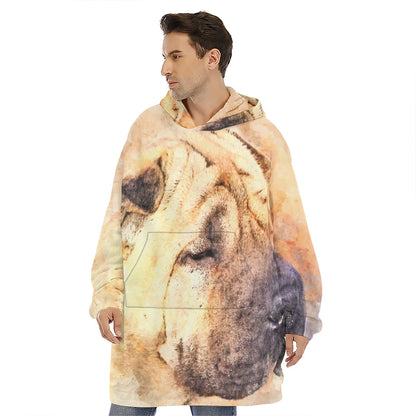 Shar Pei Portrait Print Hoodie Blanket