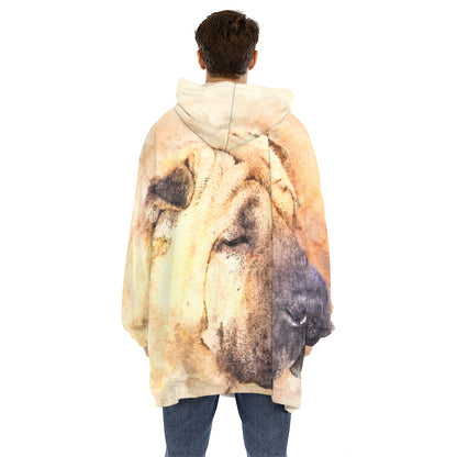 Shar Pei Portrait Print Hoodie Blanket